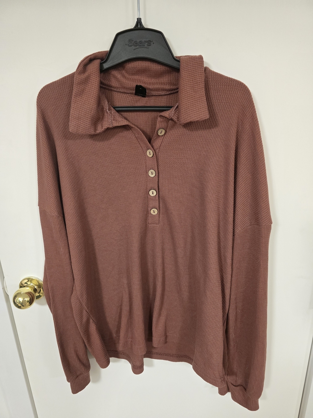 SHEIN Waffle-Knit Long Sleeve Polo Top in Dusty Rose